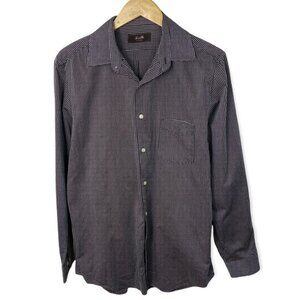 Tasso Elba Button Down Checked‎ Shirt Size Large Cotton Brown Blue Casual Dress